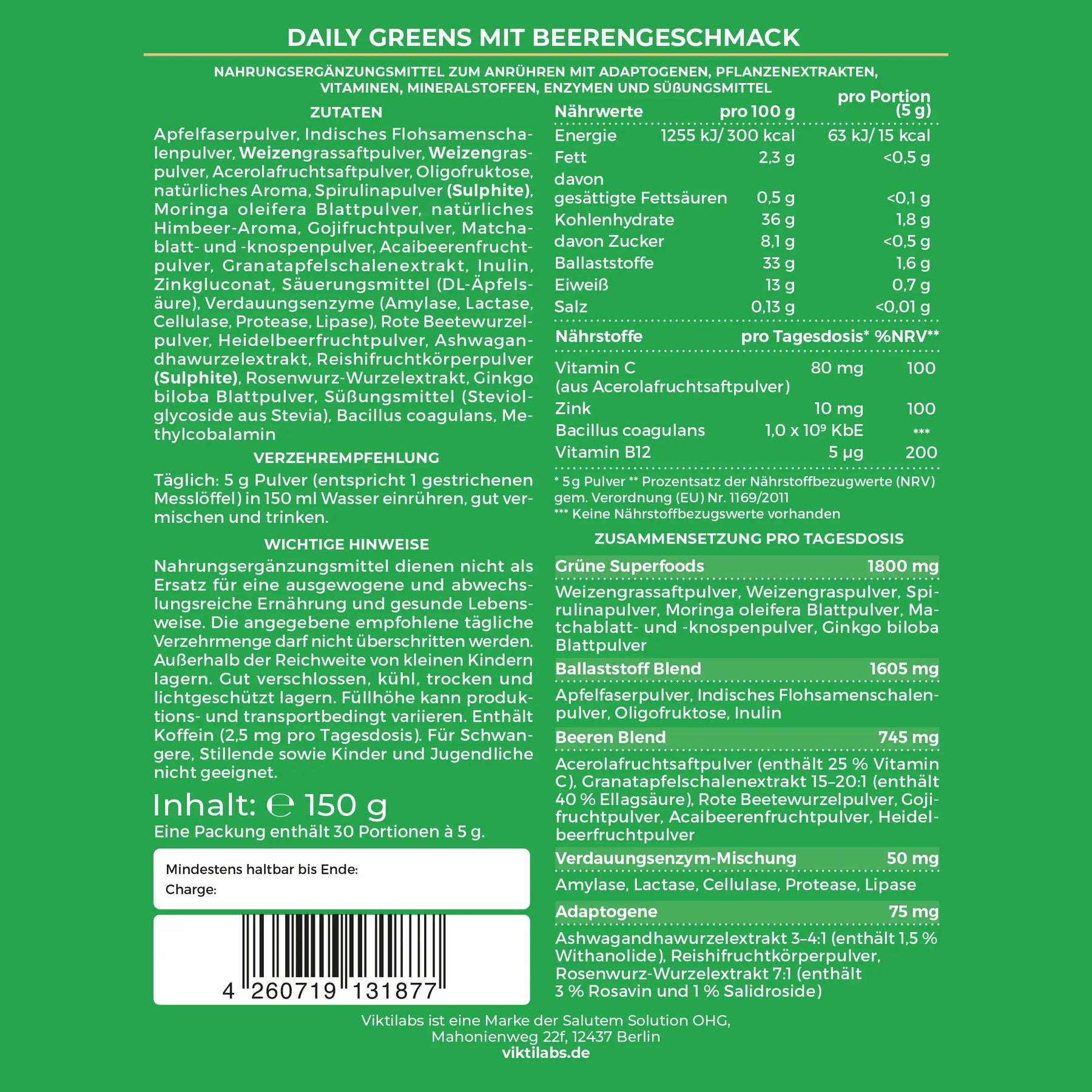 Daily Greens Bag Label
