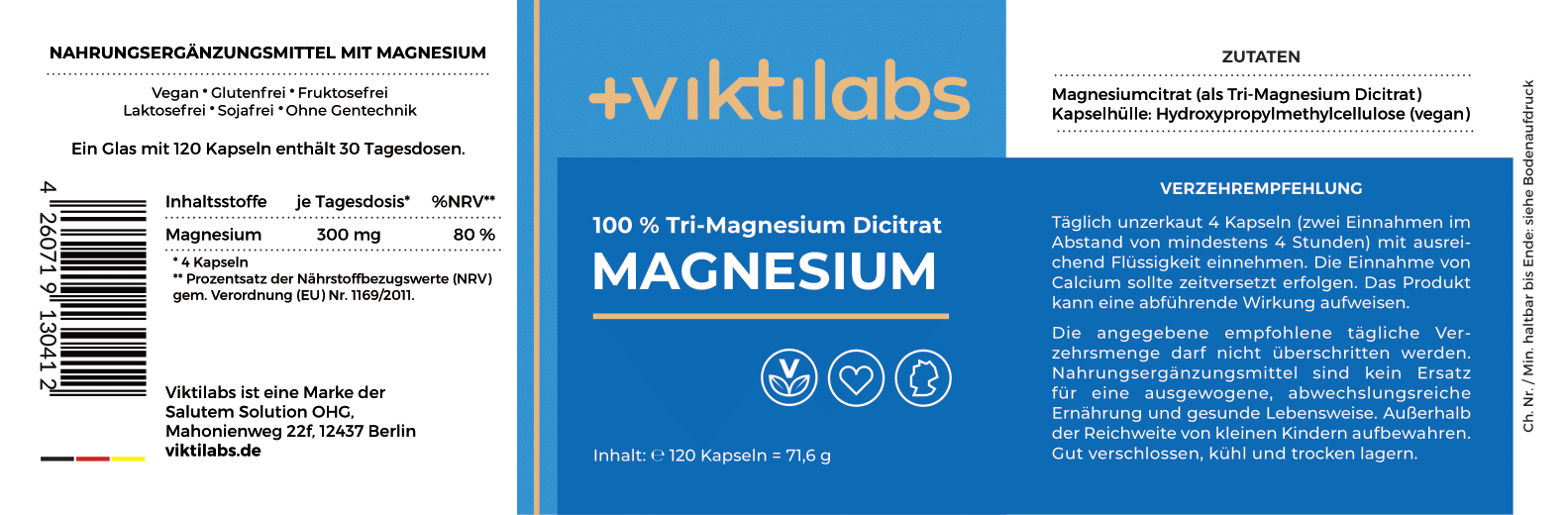 Oferta Magnesio - Dicitrato de tri-magnesio de alta calidad - 120 cápsulas